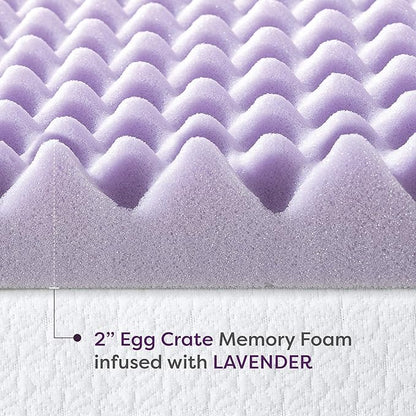 Best Price Mattress 2 Inch Egg Crate Memory Foam Mattress Topper with Soothing Lavender Infusion, CertiPUR-US Certified, Dorm Essentials, Twin