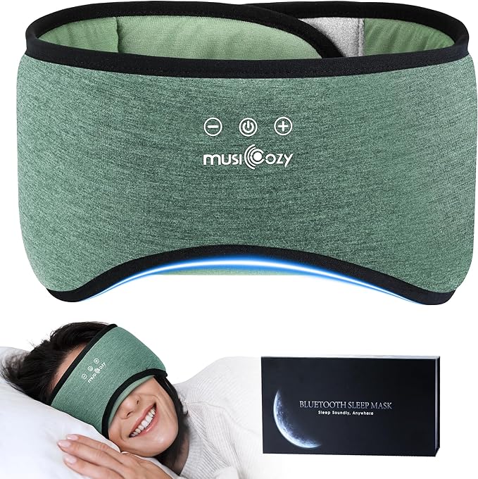 MUSICOZY Sleep Headphones Bluetooth 5.4, Bamboo Cotton Full Coverage Headphones Headband for Side Sleepers, Wireless Earphones with Speaker Sleep Music Earbuds for Men Women (Dark Green)