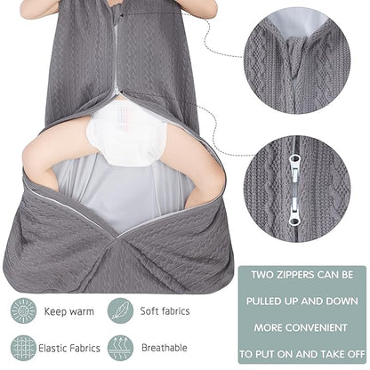 Baby Sleep Sack 0-6 Months, Baby Wearable Blanket 100% Acrylic knit 2-Way Zipper Toddler Sleeping Sack TOG 0.5 (Grey)