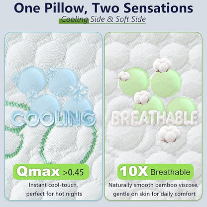 Cooling Pillows, Shredded Memory Foam Pillows Queen Size Set of 2 Adjustable Firm Bamboo Bed Pillows for Hot, Side, Back and Stomach Sleepers