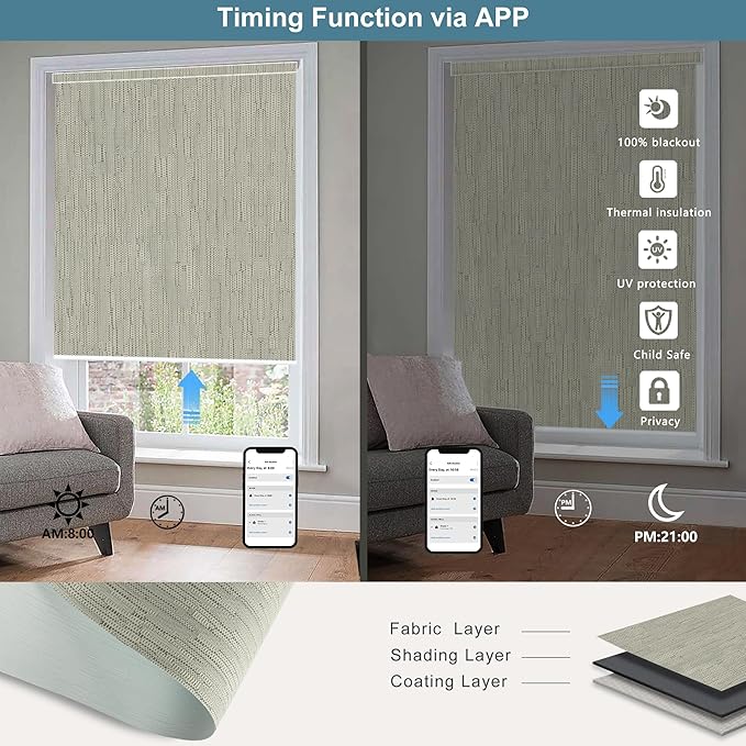 Bringnox Motorized Blinds with Remote,100% Blackout Smart Roller Blinds Compatible with Apple Homekit Google Home and Alexa Via HUB,and Customized (Safari Midnight-05)