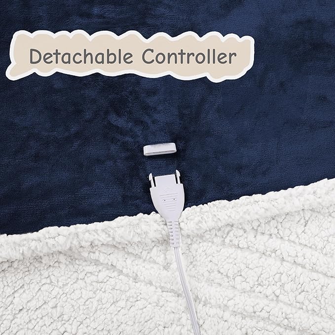Electric Heated Blanket Queen Size 84"x90", Soft Flannel with Dual Controllers & Overheat Protection, 9 Adjustable Heat Settings & 10-Hour Auto-Off Timer, Fast Heating for Winter Comfort, Navy Blue