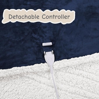 Electric Heated Blanket Queen Size 84"x90", Soft Flannel with Dual Controllers & Overheat Protection, 9 Adjustable Heat Settings & 10-Hour Auto-Off Timer, Fast Heating for Winter Comfort, Navy Blue