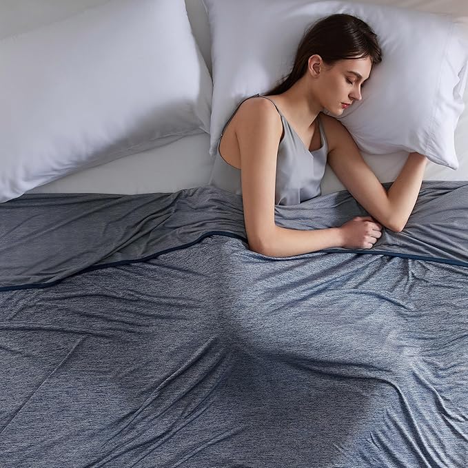 Bedsure Navy Cooling Blanket Full Size for Hot Sleepers - Summer Blanket Full Size Cold Bed Cool Arc-Chill Thin Ice Cooled Bedding with Rayon Derived from Bamboo Night Sweats Hot Flashes, 80x90
