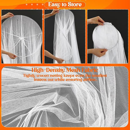 Fully Enclosed Mosquito Net Round Dome Canopy for King-Sized Beds No Opening Conical Design Bed Canopy for Insect Protection Easy Installation with Hanging Kit & Adhesive Ceiling Hook(White)