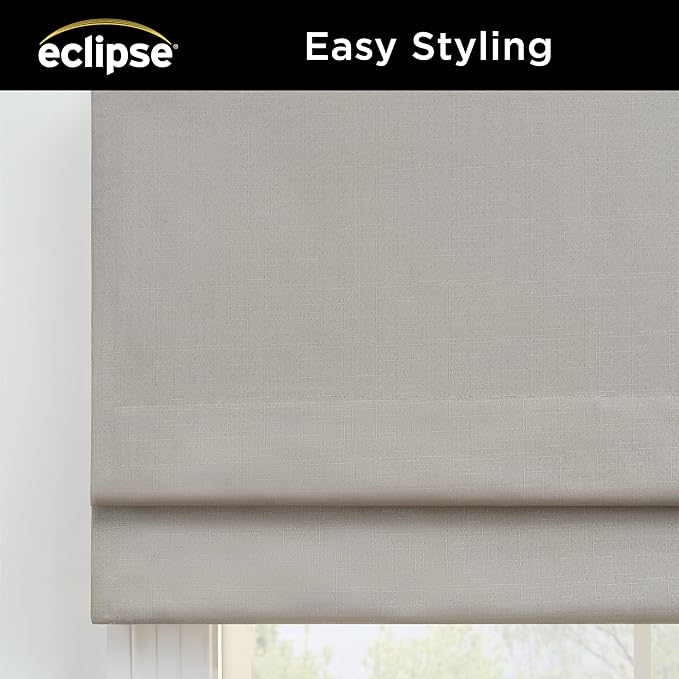 Eclipse Kylie 100% Blackout Window Roman Shade, 23 in Wide x 64 in Long, Cordless, Thermal and Noise Reducing Interior Shade Window Treatment for Home Privacy & Energy-Efficiency, Grey