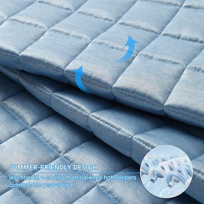 YnM Cooling Weighted Blanket for Adults, 12lbs Heavy Bed Throw Comforter with 100% PE Fabric, Ideal for Hot Sleepers or Summer Days(48x72 Inches for Twin/Full Bed, 12 Pounds, Blue)