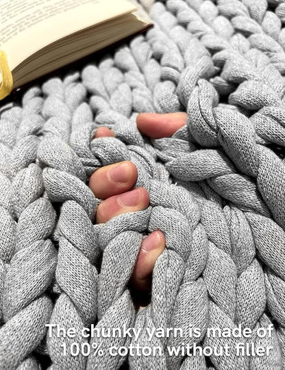 YnM Cotton Weighted Blanket, Handmade Chunky Knitted Design, Soft and Cozy, Temperature Regulating and Breathable, Machine Washable Throw for Sleep or Home Decor (Pine Green, 60x80 Inch, 25lbs)