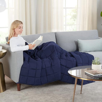 SERTA Zen Rest Wrinkle Resistant Adult Heavy Weighted Throw Blanket Filled with Glass Beads, 10 lbs (48 in x 72 in), Navy