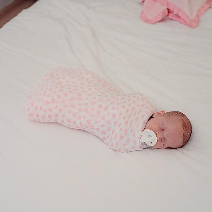 Comfy Cubs Muslin Swaddle Blankets Pack of 4, 47 x 47 Inches, Soft Cotton Baby Blanket Set, Large Multipurpose Swaddling Wraps for Newborns - Self-Soothing Swaddle - Pink