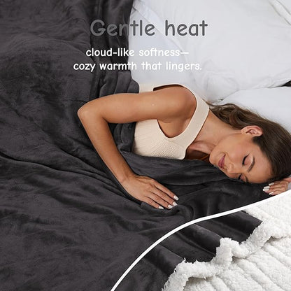 Electric Heated Blanket Queen Size 84"x90", Soft Flannel with Dual Controllers & Overheat Protection, 9 Adjustable Heat Settings & 10-Hour Auto-Off Timer, Fast Heating for Winter Comfort, Dark Gray