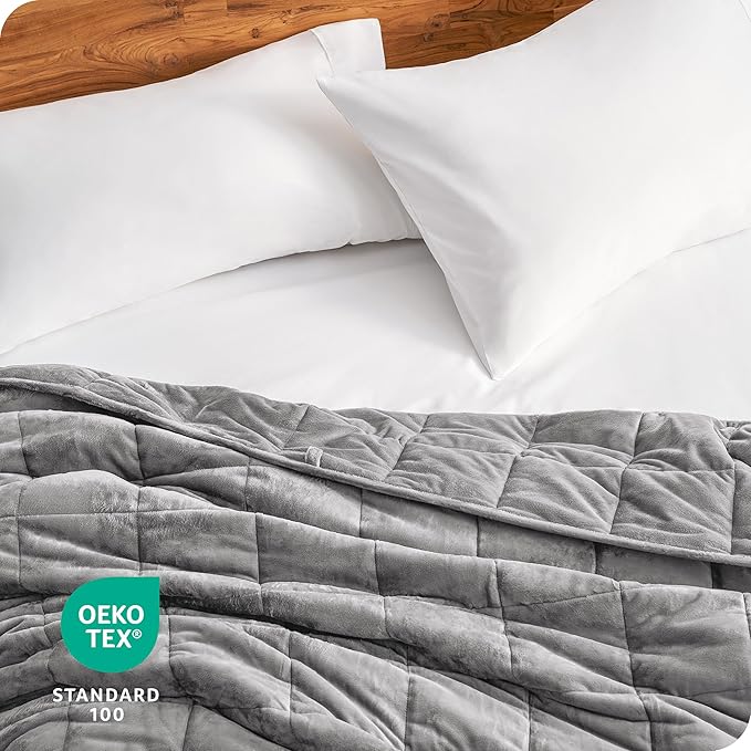 Bare Home Weighted Blanket King Size 30lb (80" x 87") for Adults - Minky Fleece - Premium Heavy Blanket Nontoxic Glass Beads (Light Grey, 80"x87")