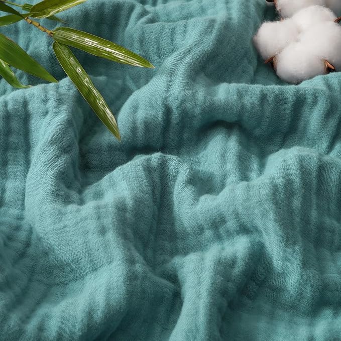 PHF Cooling Muslin Throw Blanket for Hot Sleepers, 60% Viscose from Bamboo, 40% Cotton and 4-Layer Breathable Gauze Blanket for Bed Couch, 50"x60", Teal Blue