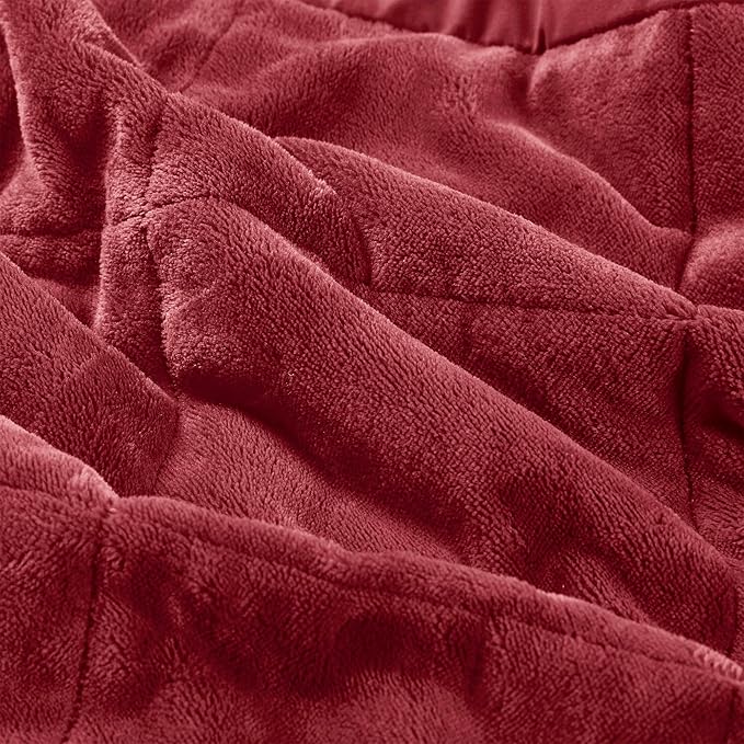 Madison Park King Cozy Blanket HeiQ Smart Temperature Plush to Microfiber Reverse Box Quilting, Reversible, Soft All Season, Lightweight Summer Cover, for Bed, Couch and Sofa, King, Burgundy