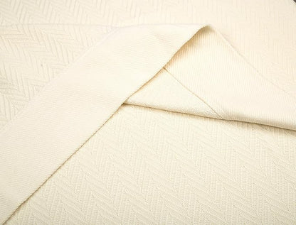 Threadmill Luxury Cotton Blankets for Twin Size Bed | All-Season 100% Cotton Twin Blanket for Bed | Herringbone Soft & Cozy Fall Thermal Blanket, 350GSM, 68x92 inches | Vanilla Cream