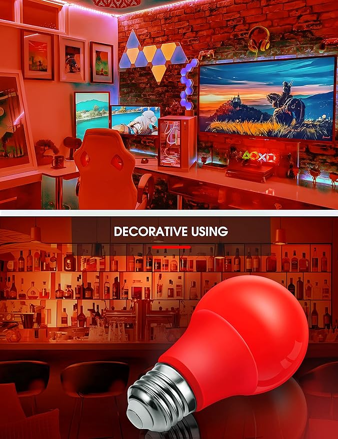 L LOHAS LED Red LED Light Bulbs, A19 9W (60W Equivalent) Christmas Red Colored Light Bulb Indoor, E26 Base, Non-Dim, 2 Pack