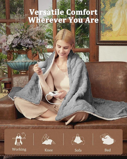 CAROMIO Heated Throw Blanket - Thick Tufted Sherpa Electric Blanket Throw with 10 Heating Levels and 10 Time Settings, ETL Certified Machine Washable Fast Heating Blanket Throw 50"×60", Grey