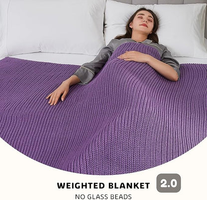 L'AGRATY Knitted Weighted Blanket - 60"x80" 20lbs Cooling Chunky Knit Heavy Blanket for Adults Braided Crochet Throw Thick Cable Yarn Knit Decorative No Beads Evenly Weighted Machine Washable