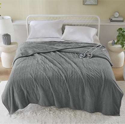Serta Heated Electric Queen Blanket - Soft, Warm, Fuzzy for Office, Couch - 1-12 Hr Auto Shut Off, 10 Heat Settings, ETL Certified - 84" x 90" Grey