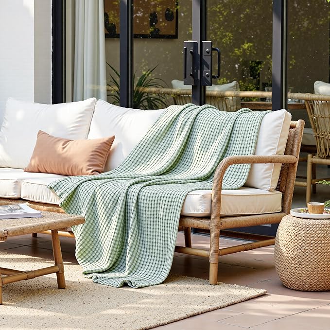 Bedsure Cooling Cotton Waffle Weave Blanket - Lightweight Breathable Blanket of Rayon Derived from Bamboo for Hot Sleepers, Luxury Throws for Bed, Couch and Sofa, Mint Green, 50x70 Inches