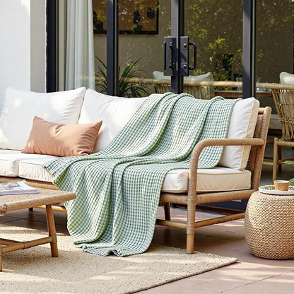Bedsure Cooling Cotton Waffle Weave Blanket - Lightweight Breathable Blanket of Rayon Derived from Bamboo for Hot Sleepers, Luxury Throws for Bed, Couch and Sofa, Mint Green, 50x70 Inches