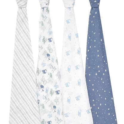 aden + anais Essentials Swaddle Blanket, Boutique Muslin Blankets for Girls & Boys, Baby Receiving Swaddles, Ideal Newborn & Infant Swaddling Set, Perfect Shower Gifts, 4 Pack, Time to Dream