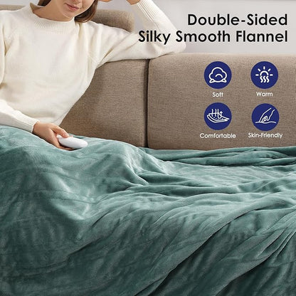 Electric Blanket Full Green Heated Blanket 72''X84'', Ultra Soft Silky Flannel Heating Blanket with 5 Heat Levels & 10 Hrs Timer, ETL Certified & Overheat Protection, Gifts for Grandma(Hunter Green)
