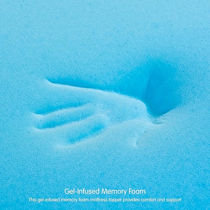 SyMax Memory Foam Mattress Topper, Gel Infused Foam Topper, Breathable Bed Topper, Pressure Relieving, CertiPUR-US Certified, 3 Inch, Queen Size