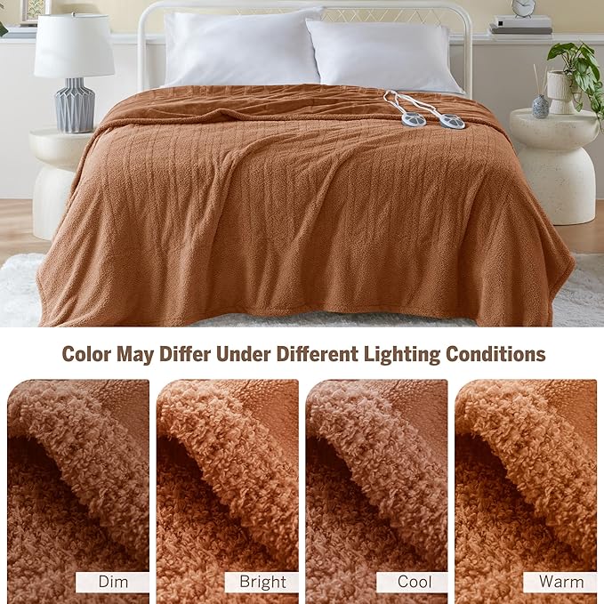 Serta Heated Blanket, Electric King Size Blanket, Soft, Warm, Fuzzy Heating Blanket King for Office, Couch, 1-12 hr Auto Shut Off Timer, 10 Lv Heat Setting, ETL Certified, King 100" x 90" Rust