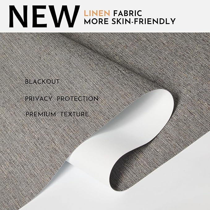 Persilux Blackout Roller Shades for Indoor Window Blinds,Cordless,Linen Fabric,Thermal Insulated Fabric UV Protection Shades for Home,Office,Bedroom,Door,Blackout-Stone Grey,Custom Size