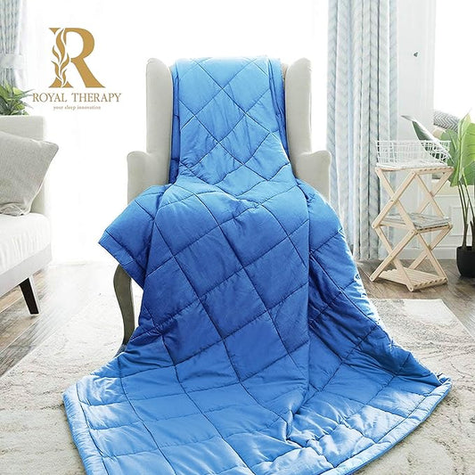 Royal Therapy Weighted Blanket - Heavy 100% Cotton Blankets with Premium Glass Beads (60''x80'' 25lbs, New York Blue), Suitable for One Person (~250lb) - Use on Queen/King Bed