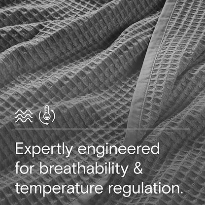 DOZ Waffle Bed Blanket, 50% Viscose Derived from Bamboo and 50% Cotton Blend, Throw Blanket for Couch and Sofa, Lightweight, Ultra Soft, Breathable, Summer Blanket (Storm, King/Cal King (104"x90"))