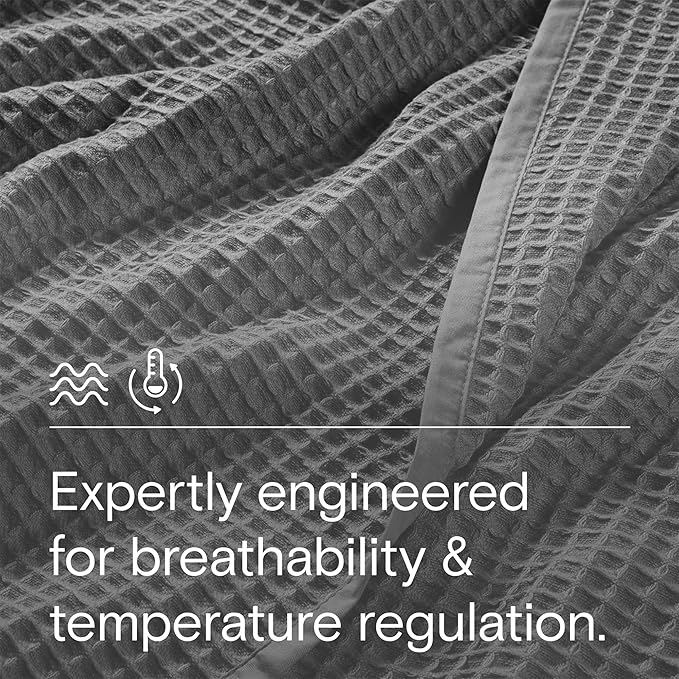 DOZ by SIJO Waffle Bed Blanket, 50% Viscose Derived from Bamboo and 50% Cotton Blend, Lightweight, Ultra Soft, Breathable, Summer Blanket (Storm, Throw (45"x70"))