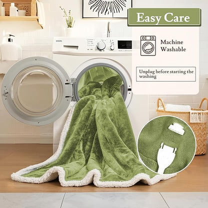 Electric Heated Blanket 72"x84" Full Size Flannel & Sherpa - 4 Heat Settings & 10H Auto Shut Off for Safe Overnight Use, Fast Heating, Machine Washable for Bed, Couch, Office - Green