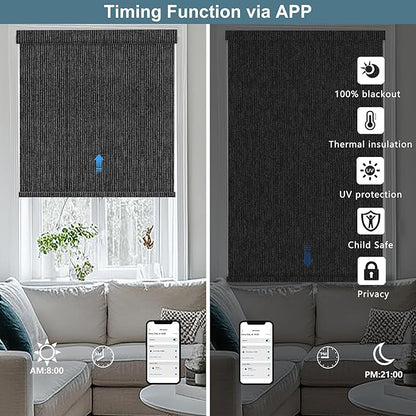 Bringnox No Drill Motorized Blinds with Remote,Blackout Windows,with Apple Homekit,Alexa,Google, with App,Voice Control Custom Size