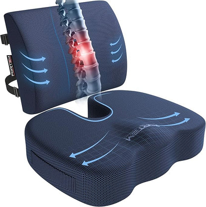 FORTEM Seat Cushion, Office Chair Cushion, Lumbar Support Pillow for Office Chair, Memory Foam Sciatica Coccyx Tailbone Pressure Pain Relief, Car Sitting Pad, Washable Non Slip, XL
