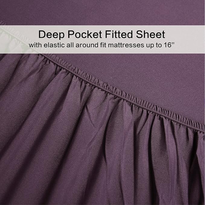 4 Piece Bed Sheets Set (Full,Purple) 1 Flat Sheet,1 Fitted Sheet and 2 Pillow Cases,Brushed Microfiber Luxury Bedding with Deep Pockets