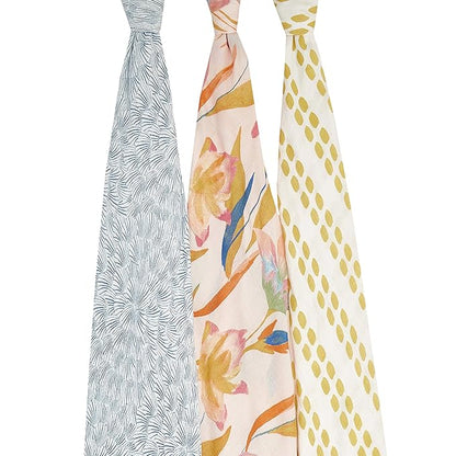 aden + anais Silky Soft Swaddle Blanket | 100% Bamboo Viscose Muslin Blankets for Girls & Boys | Baby Receiving Swaddles | Ideal Newborn & Infant Swaddling Set | 3 Pack, Marine Gardens