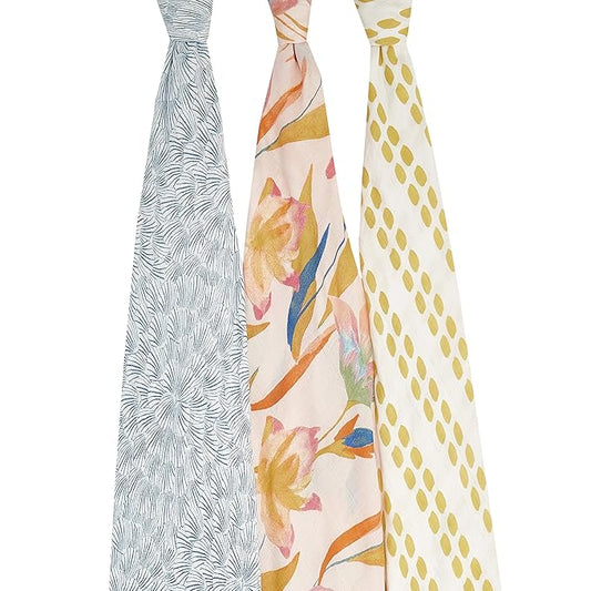 aden + anais Silky Soft Swaddle Blanket | 100% Bamboo Viscose Muslin Blankets for Girls & Boys | Baby Receiving Swaddles | Ideal Newborn & Infant Swaddling Set | 3 Pack, Marine Gardens