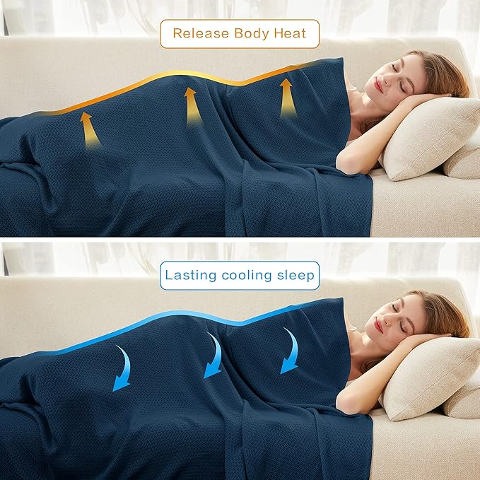 AmyHomie Cooling Blanket, 100% Rayon Derived from Bamboo, Cool Summer Blanket for Hot Sleepers, Soft Comfy Lightweight Blankets for All Seasons(Navy, 59×79in)