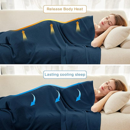 AmyHomie Cooling Blanket, 100% Rayon Derived from Bamboo, Cool Summer Blanket for Hot Sleepers, Soft Comfy Lightweight Blankets for All Seasons(Navy, 59×79in)