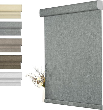 BERISSA Light Filtering Roller Shades for Windows, Cordless With Cassette Valance, Linen Blinds, Thermal Insulation for Home Door Office - Grey, 30" W x 72" H