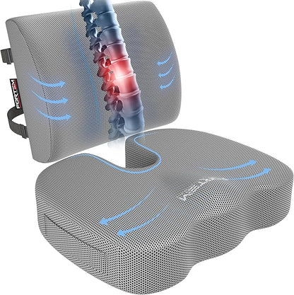 FORTEM Seat Cushion, Office Chair Cushion, Lumbar Support Pillow for Office Chair, Memory Foam Sciatica Coccyx Tailbone Pressure Pain Relief, Car Sitting Pad, Washable Non Slip, XL