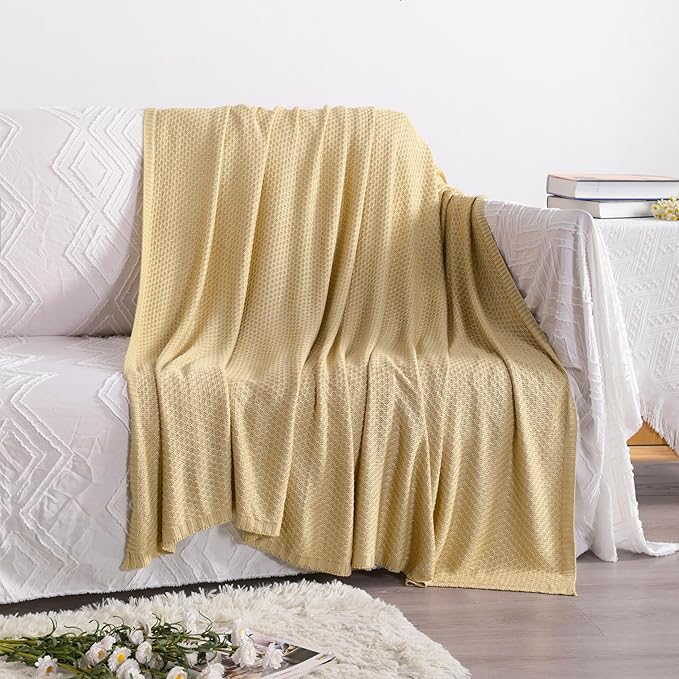 NTBAY Cable Knit Cooling Bed Blanket, Soft and Breathable Oversized Twin Bed Blanket 60x80 Inches Made from Rayon Derived from Bamboo for Bedroom, Travel, Khaki