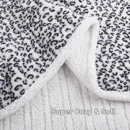 Electric Heated Blanket Throw Size 50"×60" with 9 Heating Levels & 1-10 Hs auto Off, Heating Throw Double Sided Sherpa, Energy Efficient, Machine Washable, Leopard Print Blue & White