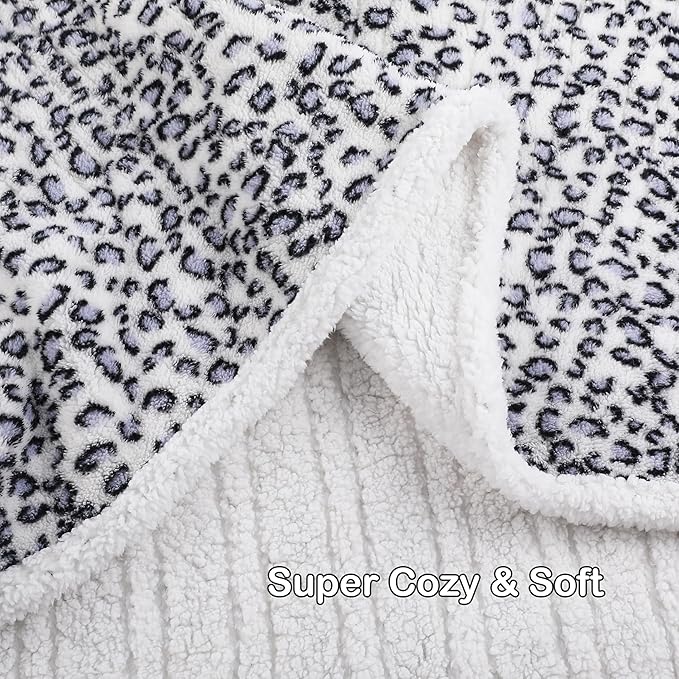Electric Heated Blanket Full Size 72"×84" with 9 Heating Levels & 1-10Hs Auto Off, Plush Sherpa, Energy Efficient, Machine Washable, for Couch & Bed, Leopard Print Blue & White