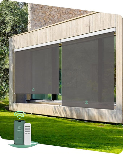 Yoolax Motorized Outdoor Shades Smart Retractable Patio Screens with App & Remote Control, Electric Blinds for Porch Patio Waterproof Roller Shades 7X8ft (5% Openness Alpine Rock)