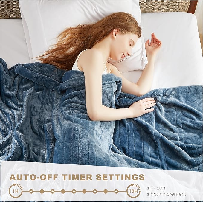 Degrees of Comfort Electric Blanket Full Size | Single Control with Auto Shut Off | Fleece Heated Blanket for Bed | Machine Washable | Blue, 80Wx84L
