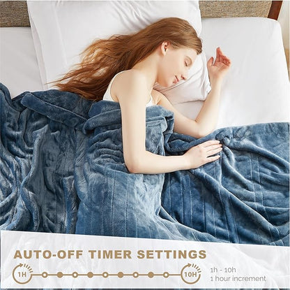 Degrees of Comfort Electric Blanket Full Size | Single Control with Auto Shut Off | Fleece Heated Blanket for Bed | Machine Washable | Blue, 80Wx84L