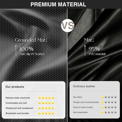 Grounding Mat for Bed, Grounded Pad for Sleep, Anti-Slip PU Leather Grounded Mat with Grounding Cord (27''×39'', Twin)
